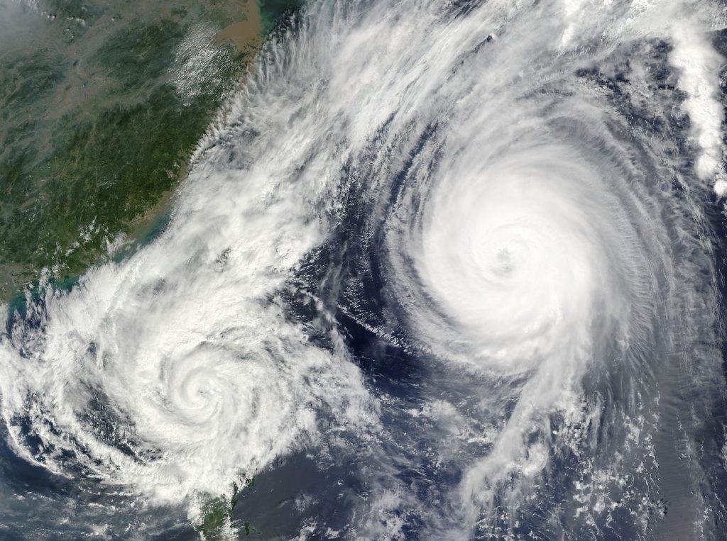 Aerial satellite image of a hurricane.